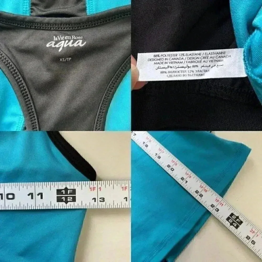 La Vie en Rose Workout Tank Top and Shorts 2 PC Activewear  Set Blue Black XS/S - Picture 10 of 12